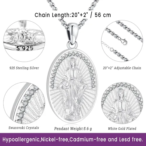 Vista 3 de Eusense - Collar con colgante de plata de ley 925 de San MiguelSan Benito para hombres y mujeres con cruz de Jesúsmedalla milagrosa de la Virgen