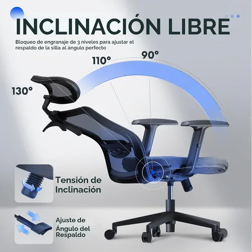 Vista 7 de FLEXISPOT Silla de oficina ergonómica clásica con respaldo alto, silla giratoria para computadora, sillas de escritorio ejecutivas, con soporte Gris