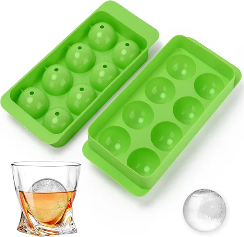 Vista 11 de Molde para cubitos de hielo para whisky, 2 x 8 cubos de hielo de whisky de 1.8 pulgadas, bandeja circular para cubitos de hielo con tapa