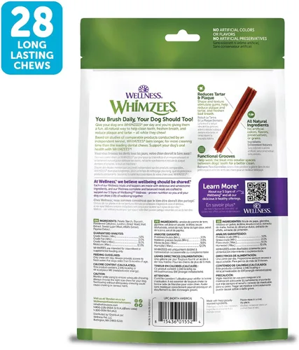 Vista 9 de Whimzees Wellness Stix Golosinas dentales para perros, masticables naturales, barra de tamaño pequeño, (28 unidades)