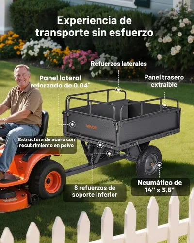 Vista 3 de VEVOR 10 pies cúbicos y 500 libras de remolque para ATV con función de descarga, remolque de utilidad para UTV de carga pesada, remolque de descarga