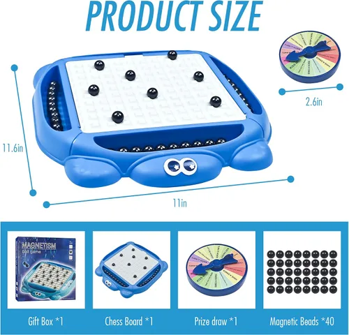 Vista 2 de Juego de ajedrez magnético, juego de mesa magnético con tablero y 40 piedras, innovador juego de rompecabezas de estrategia magnética para niños
