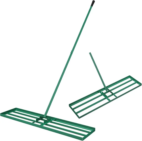 Vista 17 de Goplus Rastrillo nivelador de césped, herramienta de césped de 30 x 10 pulgadas con mango ergonómico para suelo, rastrillo de paisaje que ahorra