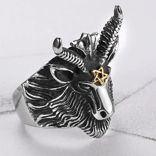 Vista 2 de Jude Jewelers - Anillo de cabeza de cabra de acero inoxidable diseño de satanás