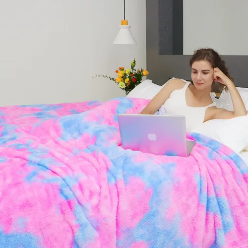 Vista 38 de MUGD Manta rosa para cama, manta de forro polar rosa claro, mantas suaves para mujeres y niñas, bonita decoración del hogar B-bean Rosa