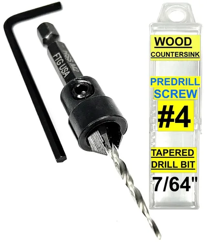 Vista 46 de FTG USA Juego de 3 brocas avellanadoras ajustables para madera #4 (7/64 pulgadas) con broca cónica para carpintería