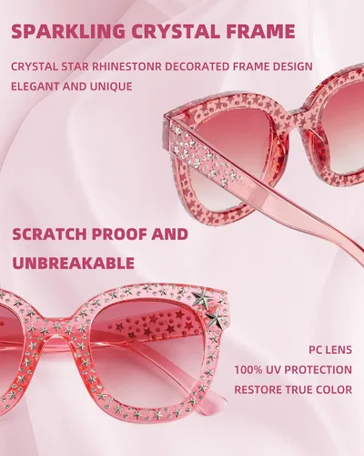 Vista 5 de FEISEDY Gafas de sol vintage con diamantes de imitación de cristal de ojo de gato para mujer B4068