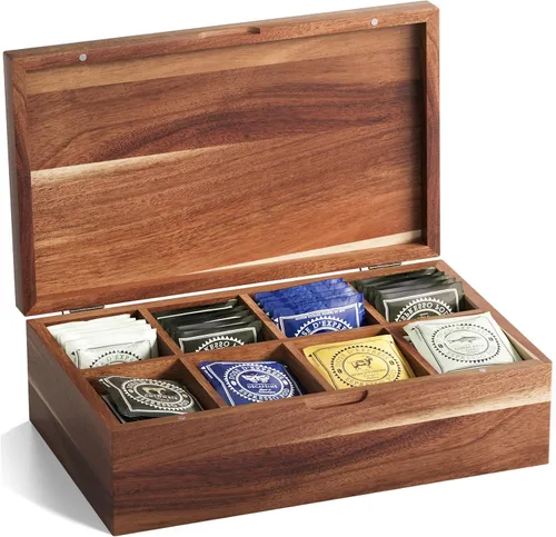 Vista 7 de Bolsa de té de madera de acacia con 6 compartimentos