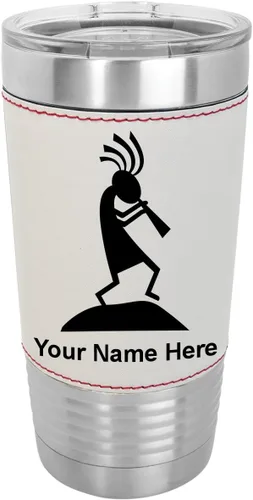 Vista 9 de LaserGram Kokopelli - Vaso aislado al vacío de 20 onzas, grabado personalizado incluido (piel sintética, gris)