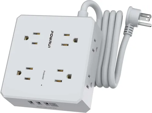Vista 10 de Regleta protectora de sobretensiones – Cable de extensión de enchufe plano de 6 pies con 8 tomas amplias y 4 puertos USB (1 USB C), extensor de Negro