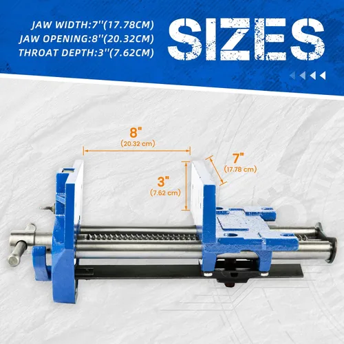 Vista 3 de Tornillo de carpintería de liberación rápida COGNATIVE de 7 pulgadas, fuerza de 3300 libras 7” wood vise with 8” opening, 3” throat, quick release