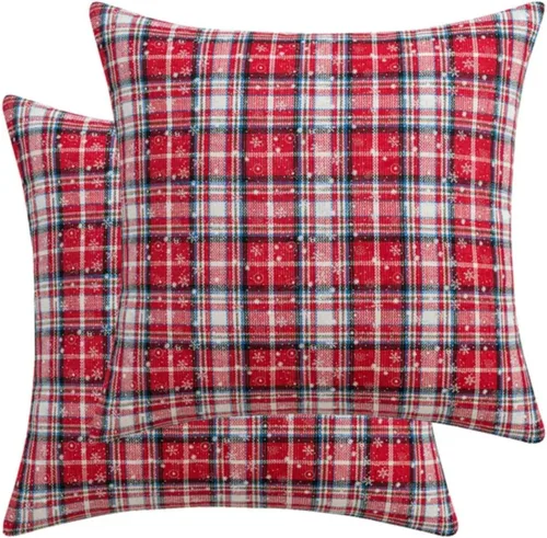 Vista 17 de MOJUN Juego de 2 fundas de almohada navideñas de 18 x 18 pulgadas, fundas de almohada decorativas de Navidad con copos de nieve, funda de cojín