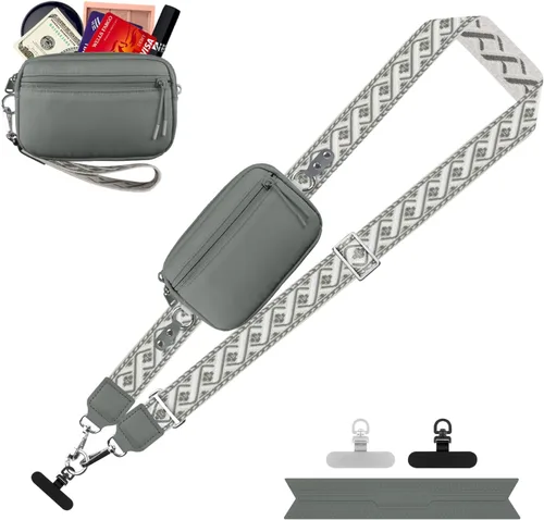 Vista 32 de YFWE Correa de clip and go para teléfono con cartera cruzada, cordón ajustable para teléfono con cartera RFID desmontable, correa universal