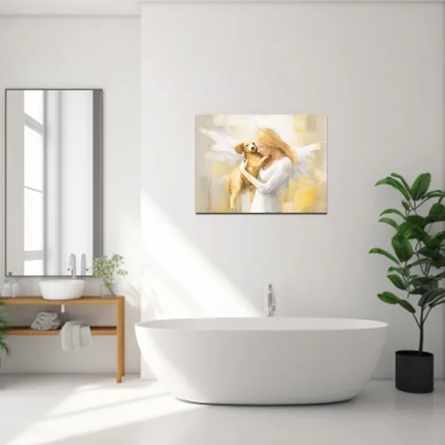 Vista 5 de QIXIANG Lienzo decorativo para pared, diseño de perro con ángel, para dormitorio, habitación de niños, marco listo para colgar