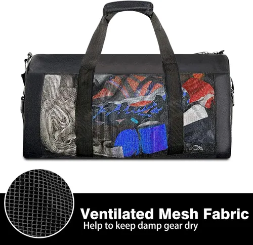 Vista 2 de Bolsa de boxeo de malla con correa de hombro desmontable, bolsa de lona transpirable para ropa y equipo sudoroso, bolsa de entrenamiento duradera