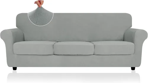 Vista 31 de ZNSAYOTX 2026 Funda de silla a rayas de 2 piezas (79 cm - 117 cm), funda de sillón elástica gruesa con banda elástica antideslizante y lazos