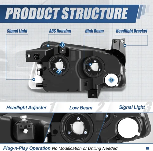 Vista 4 de Faros HL-OH-CHA05-4P-VR, Negro (black Housing)