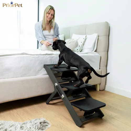 Vista 9 de Rampa para perros para sofá, antideslizante, resistente, plegable, soporta hasta 200 libras, ajustable de 7 a 20 pulgadas, plataforma de aterrizaje