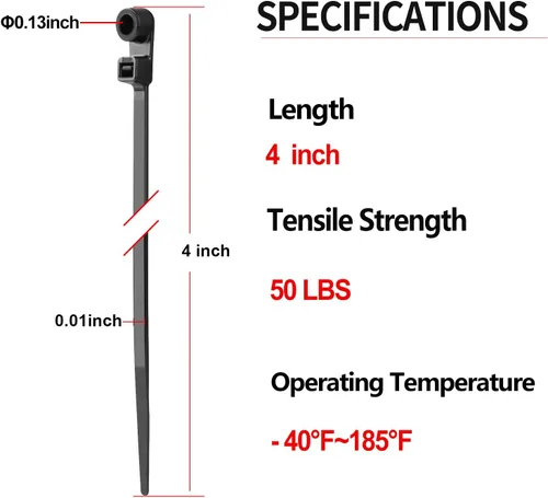 Vista 2 de 200 bridas negras de 4 pulgadas con agujero para tornillo, cabeza montable, correas de sujeción para cables de 50 libras, correas multiusos