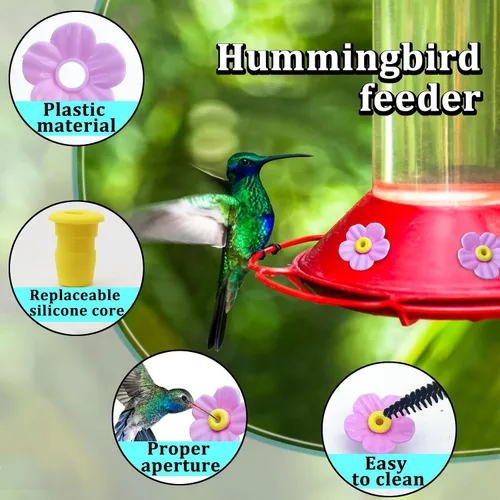 Vista 3 de 20 piezas de repuesto para comedero de colibríes con cepillo de limpieza, piezas de repuesto para alimentador de flores (morado)