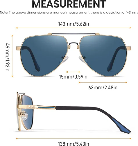 Vista 6 de Cyxus Gafas de sol polarizadas de aviador para hombre, lentes de espejo clásicos, protección UV