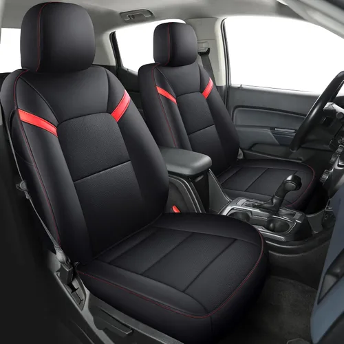 Vista 8 de LUCKYMAN CLUB 2 fundas de asiento delanteras Chevy Colorado, aptas para camión de trabajo Colorado Crew Cab Z71 LT ZR2 2015-2022 con piel sintética