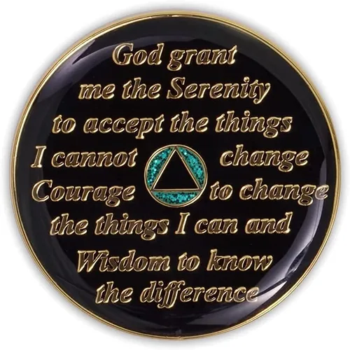 Vista 3 de Moneda de sobriedad de 1 año Ficha de aniversario de recuperación de chip AA con purpurina (aguamarina) Glitter Sparkle Alcoholics Anonymous 24k