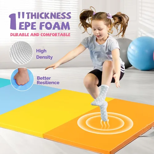 Vista 3 de Matladin Colchoneta plegable de piel sintética para gimnasia y ejercicios aeróbicos de 8 pies/6 pies, para estirar, yoga, animadoras, artes