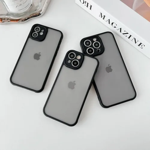 Vista 3 de RALEAVO Funda mate compatible con iPhone 12, delgada, translúcida, esmerilada, parte trasera de policarbonato, protección militar contra caídas
