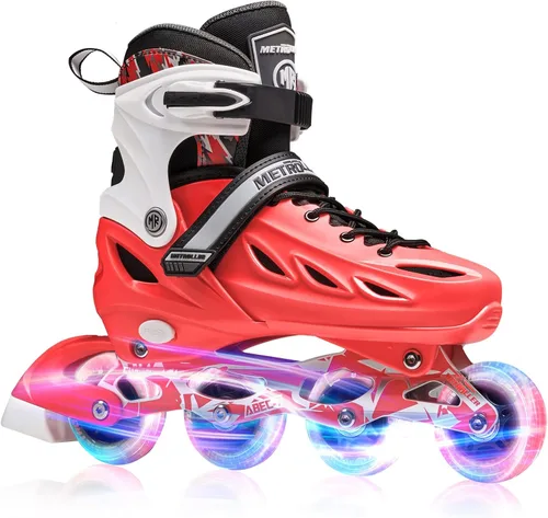 Vista 8 de METROLLER Patines en línea para niñas y niños, mujeres, hombres, 4 tallas ajustables, patines en línea con ruedas que se iluminan, patines