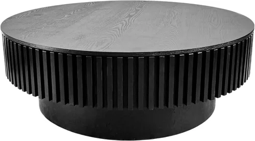 Vista 6 de Mesa de centro redonda de 39.4 pulgadas con almacenamiento oculto, mesa de centro de tambor de madera maciza con diseño artesanal Releifs, moderna