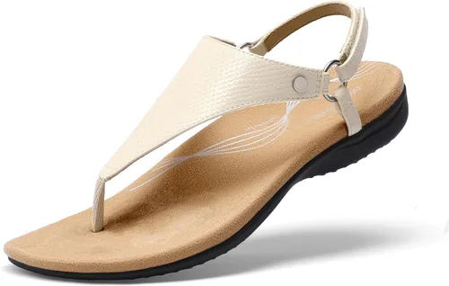 Vista 10 de DREAM PAIRS Sandalias planas para mujer, con soporte de arco, ortopédicas, cómodas, suaves, acolchadas, para verano, con correa en T