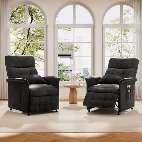 Vista 9 de Power Recliner Chair for Adults with Heat & Massage - Soft Fabric Electric Reclining Sofa with Remote Control, 3 Side Pockets, 180° Lay Sleeper for