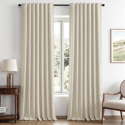 Vista 73 de MIULEE Cortinas de lino 100% opacas para dormitorio, marfil sólido, decoración de lujo, aislamiento térmico, cortinas oscurecedoras para sala