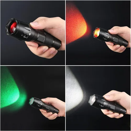 Vista 5 de UltraFire Linterna LED táctica A100 enfocable 3 colores. Lente de vidrio intercambiable 900 lúmenes máx.
