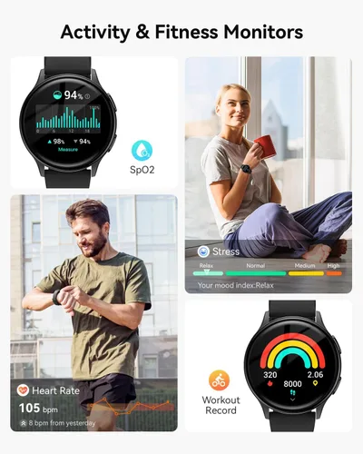 Vista 4 de Reloj inteligente para hombres y mujeres: rastreador de fitness con Bluetooth con pantalla táctil de 1.27 pulgadas, monitor de frecuencia cardíaca