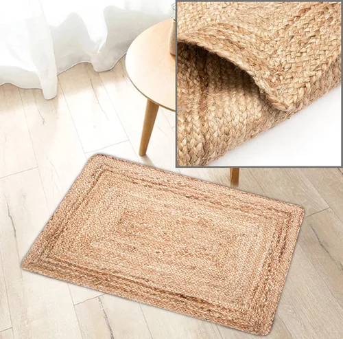 Vista 6 de Light & Pro Alfombra de yute, 2 x 3, natural, hecha a mano, trenzada, reversible, alfombra rústica