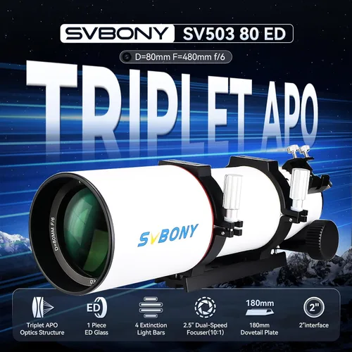 Vista 2 de SVBONY SV550 AP0 Telescope, 80mm ED F6 Triplet Apochromatic Refractor OTA
