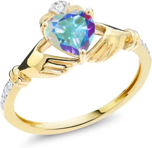 Vista 59 de Gem Stone King Anillo de compromiso claddagh celta irlandés de oro amarillo de 10 quilates con piedra preciosa en forma de corazón de 0.236 in