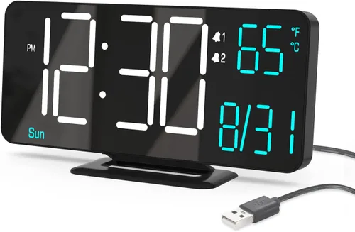Vista 7 de KOSUMOSU Relojes despertadores para dormitorios, 6.7 pulgadas, pequeño reloj digital negro, LED, reloj despertador de escritorio con atenuación