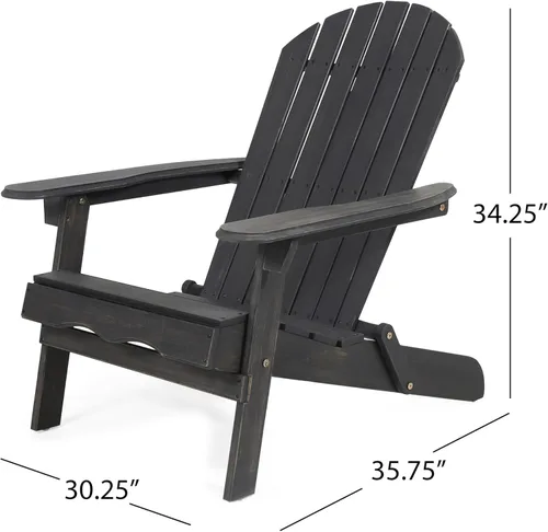 Vista 3 de Benjara Libo Outdoor Adirondack Chair- Gray Acacia Wood Frame- Slat Panels