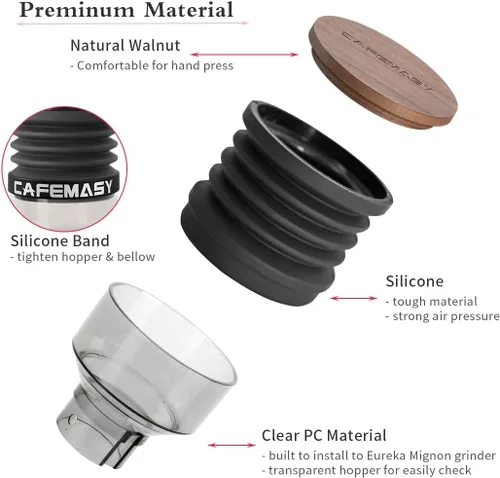 Vista 5 de Tolva de dosis única compatible con Eureka Mignon Espresso Coffee Grinder de silicona para soplar granos de café residuales (tolva elevada)