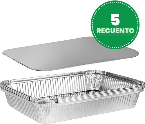 Vista 2 de PLASTICPRO Moldes de Aluminio Desechables para Llevar de Papel de Aluminio Oblongos para Hornear de 4 LB de 12'' X 8'' X 2'' Pulgadas Con Tapas