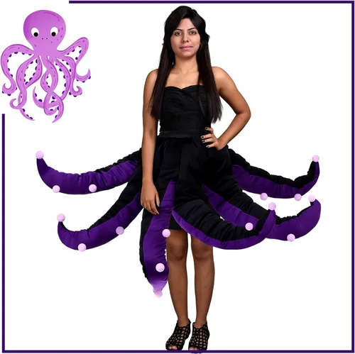 Vista 5 de Funtery Disfraz de pulpo para mujer, vestido de pulpo negro y morado, tentáculos largos, disfraz de bruja de Halloween para adultos (29.5 pulgadas)