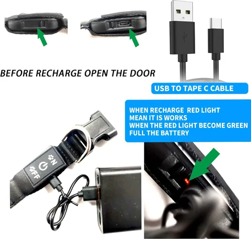Vista 5 de Collar de perro LED, 15 modos de luz, USB-C recargable, collar de perro con luz brillante (negro, S (7.87-11.8 pulgadas)