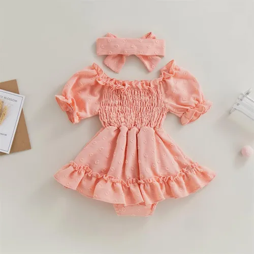 Vista 40 de Mameluco de verano para niña, sin mangas, vintage, con burbujas, vestido de mameluco lindo y diadema