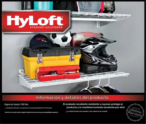 Vista 5 de Hyloft Paquete de 2 estantes de garaje de pared de acero resistente, ajustable de 36 x 18 pulgadas, incluye barra para colgar, carga máxima de Blanco