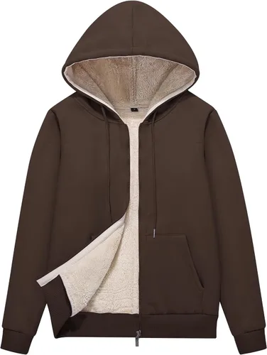Vista 20 de Flygo Sudadera con capucha para mujer, con cremallera, forro polar, tipo sherpa, abrigada, chaqueta de invierno Gris ceniza
