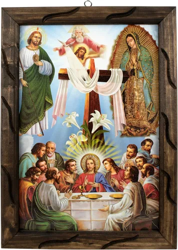 Vista 5 de Mrcjsales: Pascua; Última cena, Guadalupe, San Judas, Jesús, en marco rústico, pintura al óleo, 24 x 36 pulgadas, 13 x 18 pulgadas, 10 x 12