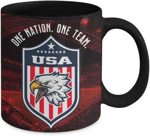 Vista 2 de Taza de café para la copa mundial - Taza del mundo de un equipo de una nación 2022 taza negra Equipo de fútbol de Estados Unidos